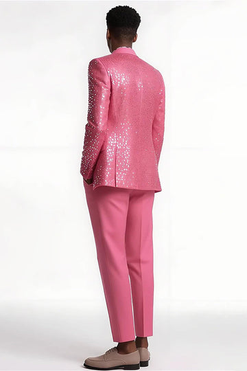 2 Piece Blush Slim Fit Peak Lapel Men's Prom Suits with Sequins